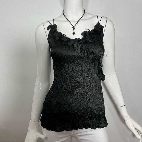 Vintage Y2K Lapis Black Crinkle Strappy Top -- S - Picture 3 of 10